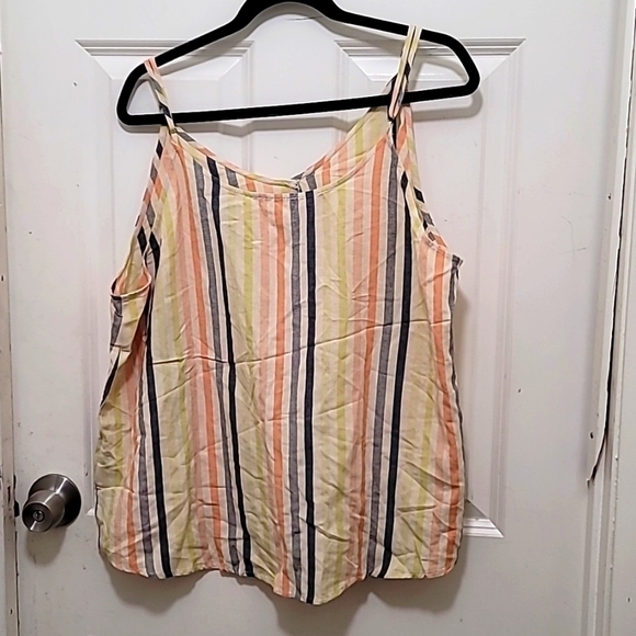 PERCH BY BLU PEPPER WOMENS STRIPED BUTTON RAINBOW TANK TOP SIZE 2XL - Picture 3 of 6